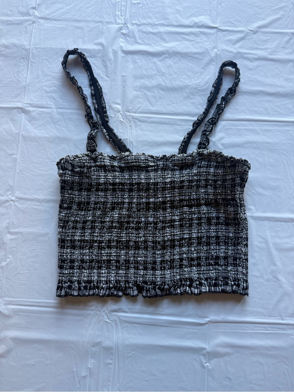 Volcom Women’s L Black White Plaid Smocked Crop Cami Tank Top Y2K
